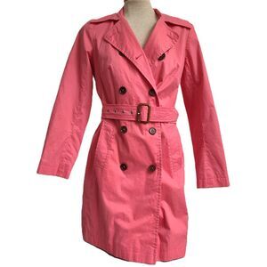 Boden Pink Trench Coat Sz 10 Feminine Girly Girl Era Barbiecore Bright Belt M